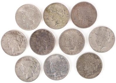 90% SILVER LIBERTY PEACE DOLLARS - (10)