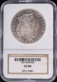 MS65 NGC 1880 FINE SILVER MORGAN DOLLAR SLABBED