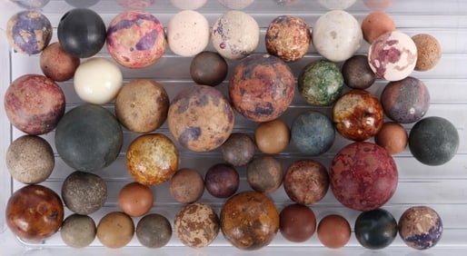 VINTAGE CLAY-STONE MARBLES 25-12MM - LOT OF 41