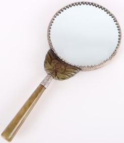 ANTIQUE CHINESE CARVED NEPHRITE JADE HAND MIRROR