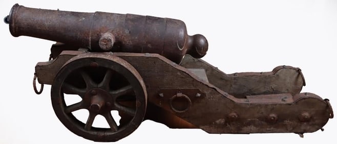 ANTIQUE CAST IRON 42' CANNON ON WHEELS