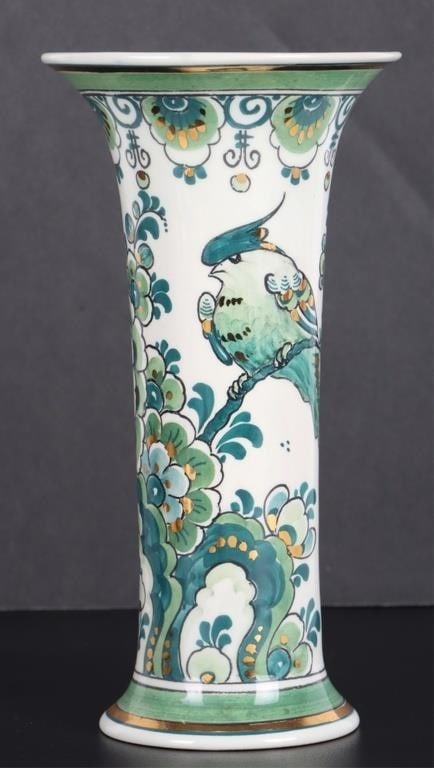 ANTIQUE DELFT GREEN GROEN HAND PAINTED VASE (1 of 7)
