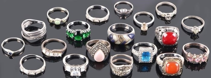 STERLING SILVER LADIES RINGS W/ GEMSTONES (19)