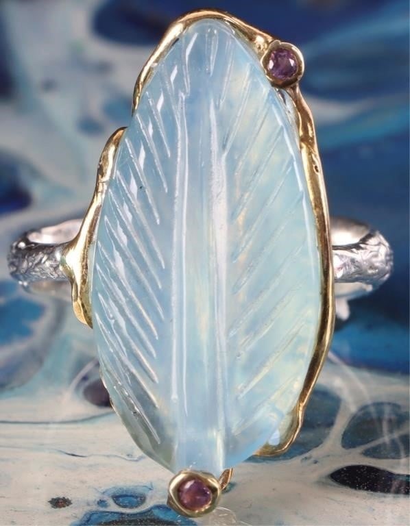 LARGE 18.0CT AQUAMARINE LEAF STERLING SILVER RING (1 of 4)