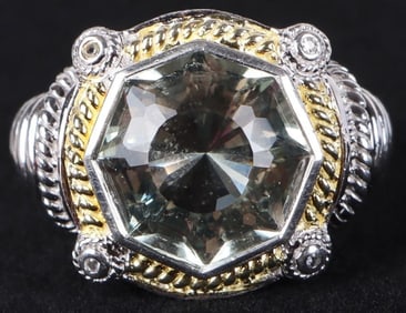 STERLING SILVER MENS RING W/ LARGE SPINEL & TOPAZ