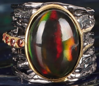 7CT BLACK OPAL STERLING SILVER LADIES RING