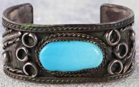 TURQUOISE SOUTHWEST STERLING SILVER CUFF BRACELET
