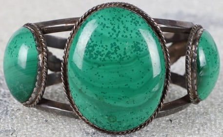 LARGE GREEN MALACHITE STERLING SOUTHWEST CUFF