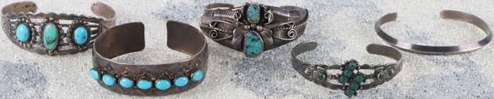 VINTAGE 0.925 SOUTHWEST TURQUOISE BANGLES - (5)
