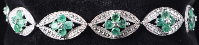 EMERALD STERLING SILVER ORNATE FLORAL BRACELET