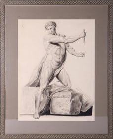 PORTRAIT OF GREEK MAN W/ DAGGER PASTEL ON PAPER