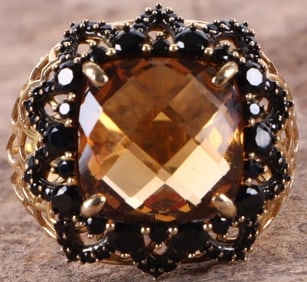 18K YELLOW GOLD FILIGREE CITRINE LADIES RING