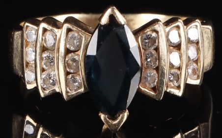 14K YELLOW GOLD LONDON BLUE TOPAZ DIAMOND RING