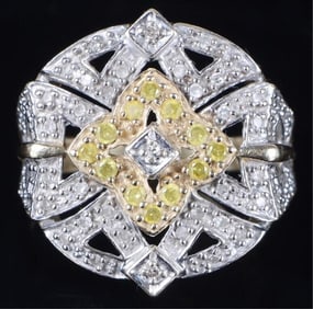 14K YELLOW GOLD RING W/ 51 DIAS & 12 CANARY DIAS