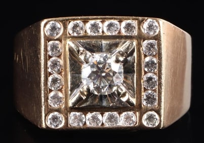 1.2CTW 14K YELLOW GOLD MENS RING GIA CERT H SI2