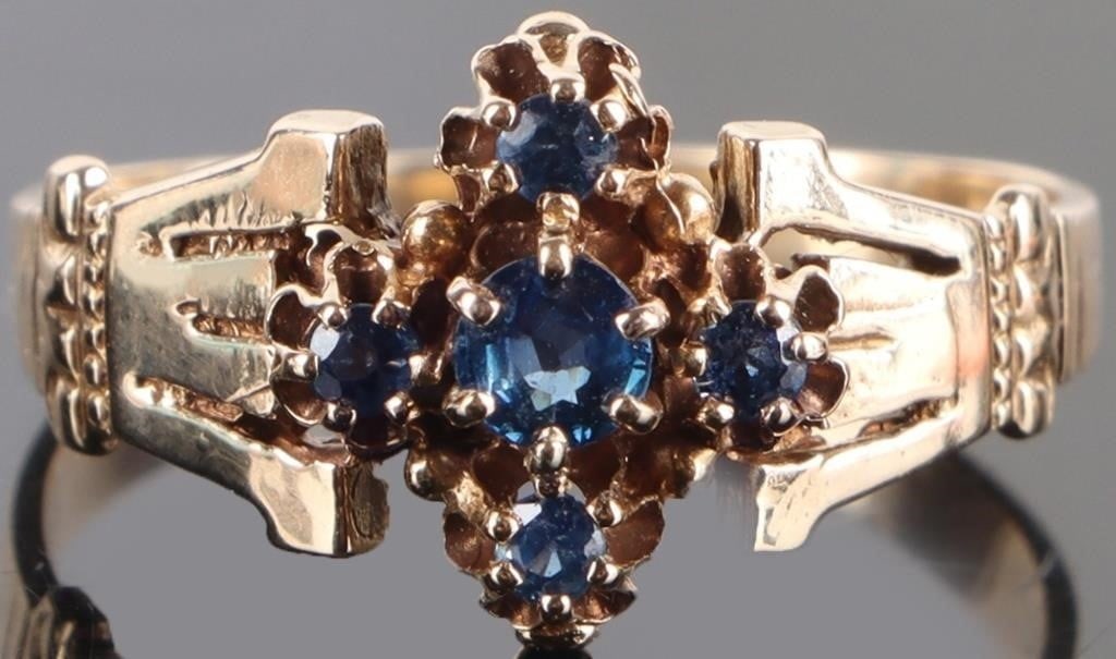 VICTORIAN 14K YELLOW GOLD SAPP. MALTESE CROSS RING (1 of 5)