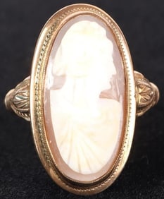 ANTIQUE 14K YELLOW GOLD RING W/ PORTRAIT CAMEO