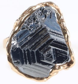 14K YELLOW GOLD LADIES RING W/ HEMATITE/MAGNETITE