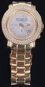 DON & CO GOLD TONE STEEL WATCH RHINESTONE STUDDED