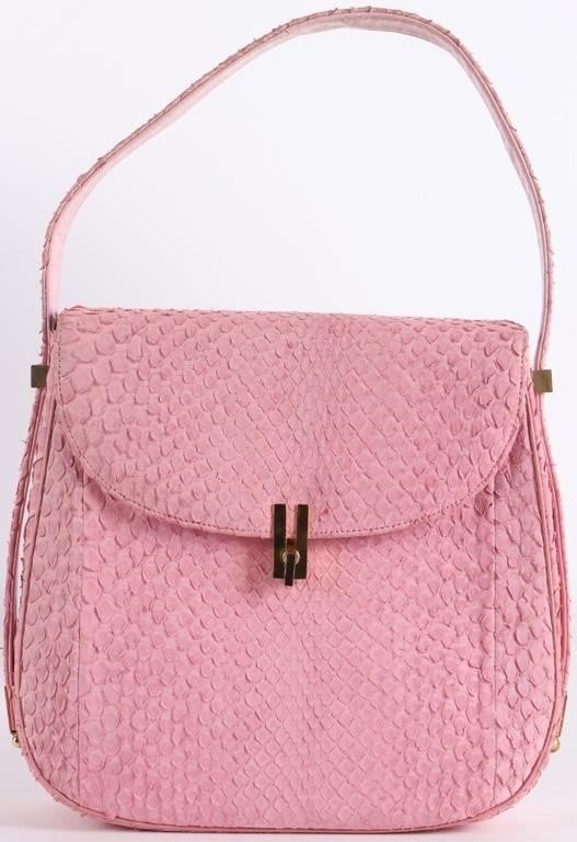 VINTAGE 1960'S I MAGNIN PINK PYTHON SKIN PURSE (1 of 8)