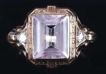 ANTIQUE 10K YELLOW GOLD RING W/ 3.2CT TOPAZ & DIAS