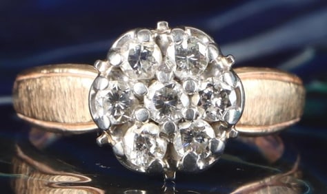 10K YELLOW GOLD NATURAL DIAMOND CLUSTER RING