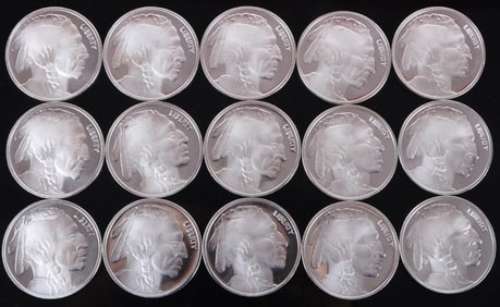 FINE SILVER ROLL OF 15 ONE OZT BUFFALO ROUNDS