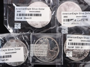 FINE SILVER AMERICAN EAGLE COINAGE/ROUNDS - (5)
