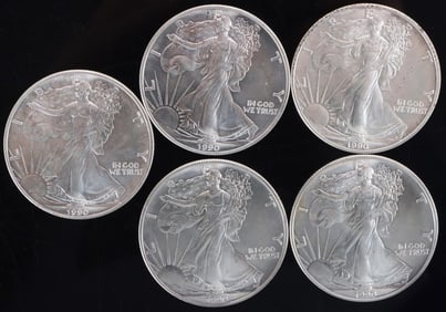 FINE SILVER 1990 MS AMERICAN EAGLE COINAGE - (5)