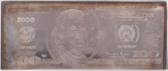 FINE SILVER 4 OZT 2000 WM BEN FRANKLIN $100 BILL