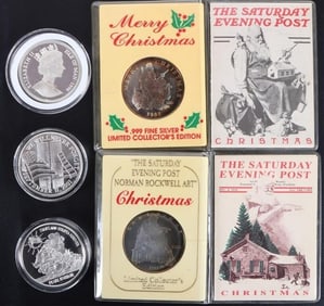 FINE SILVER ASSORTED COMMEMORATIVE ROUNDS - (5)
