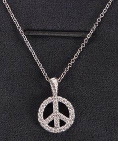 DAVID YURMAN 18K WHITE GOLD DIAMOND PEACE NECKLACE