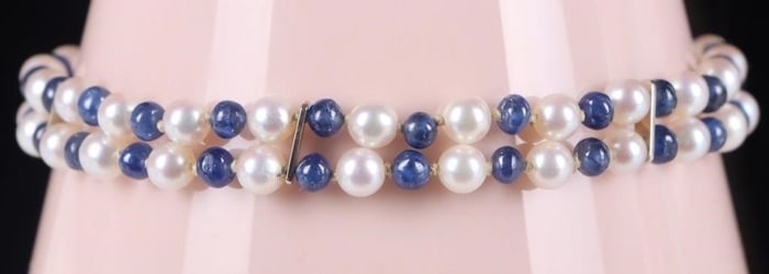 ANTIQUE 14K YELLOW GOLD SAPPHIRE PEARL BRACELET