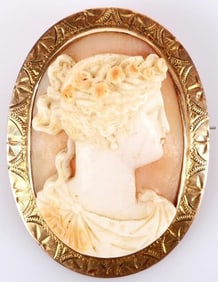 ANTIQUE DEEP CAMEO 10K YELLOW GOLD LADIES BROOCH