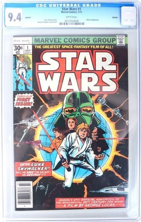 STAR WARS #1 CGC 9.4 - 1977 REPRINT ROY THOMAS: Marvel Star Wars #1 1977 reprint, written by Roy Thomas, beginning of original Star Wars expanded universe, CGC 9.4 new label. Condition: See image. Comic books Marvel Bronze Age (1970-1985) Graded an