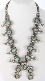 SOUTHWEST TURQUOISE SQUASH BLOSSOM NECKLACE
