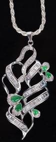 EMERALD & CZ STERLING SILVER ORNATE NECKLACE