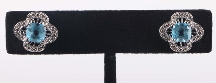 TOPAZ & DIAMOND 14K WHITE GOLD LADIES EARRINGS