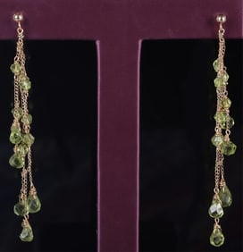 14K YELLOW GOLD ORNATE PERIDOT LADIES EARRINGS