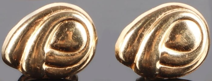 18K YELLOW GOLD LADIES STUD EARRINGS ABSTRACT