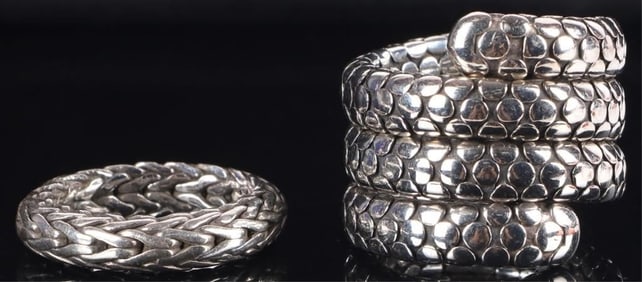 JOHN HARDY STERLING SILVER DESIGNER RINGS -(2)