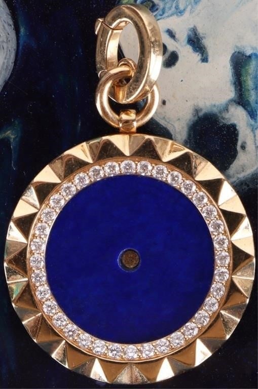 18K YELLOW GOLD LAPIS RUBY DIAMOND 'RC' PENDANT (1 of 3)