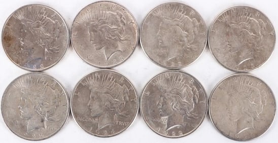ASSORTED 90% SILVER LIBERTY PEACE DOLLARS - (8)
