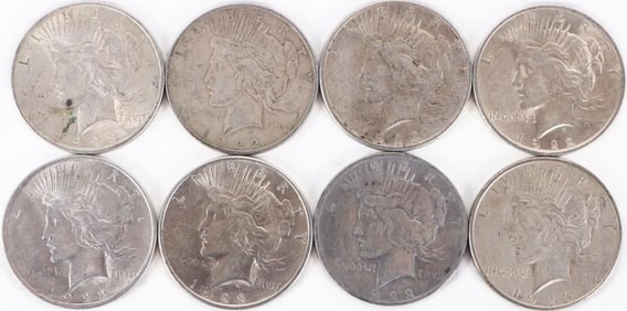 ASSORTED 90% SILVER LIBERTY PEACE DOLLARS - (8)
