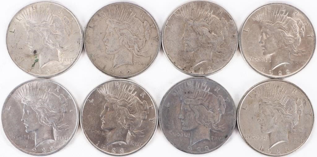 ASSORTED 90% SILVER LIBERTY PEACE DOLLARS - (8) (1 of 2)