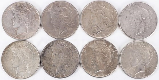 ASSORTED 90% SILVER LIBERTY PEACE DOLLARS - (8)