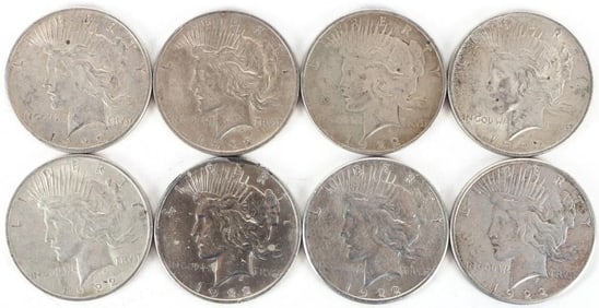 ASSORTED 90% SILVER LIBERTY PEACE DOLLARS - (8)