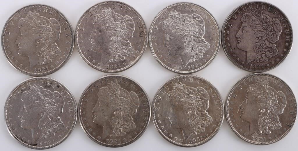 ASSORTED 90% SILVER MORGAN DOLLARS - (8) (1 of 2)