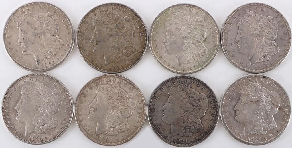 ASSORTED 90% SILVER MORGAN DOLLARS - (8) (1 of 2)