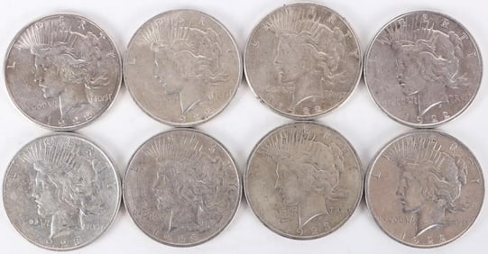 ASSORTED 90% SILVER LIBERTY PEACE DOLLARS - (8)
